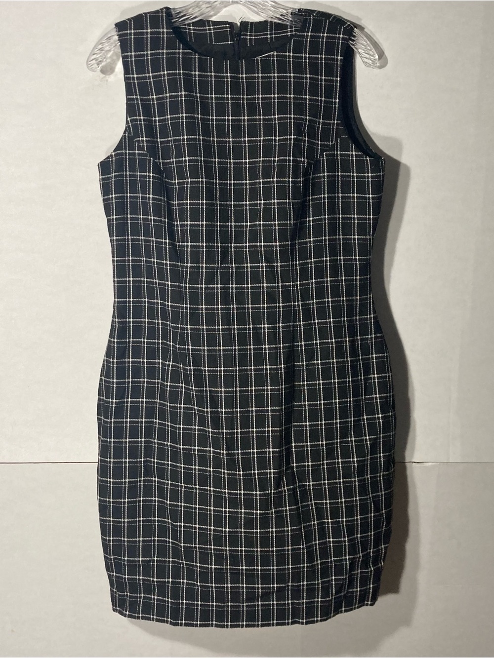 Casual Corner Black White Plaid Sleeveless Round Neck Shift Dress 10